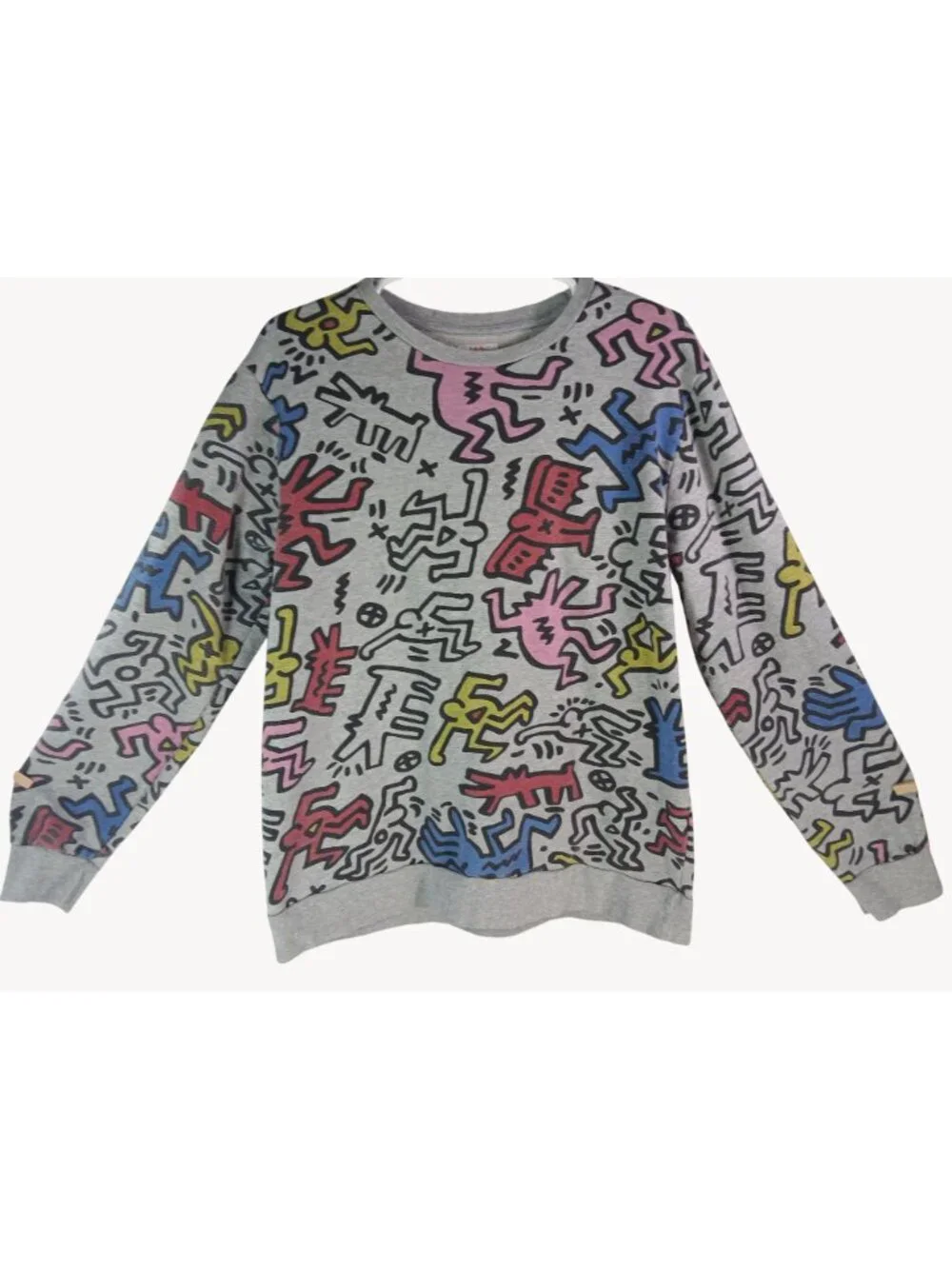 Keith Haring Forever 21 Gray Graphic Sweatshirt Womens Large Colorful Abstract - Picture 4 of 8